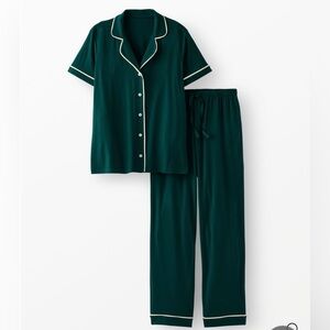 Dark Green Pajama Set with White Trim